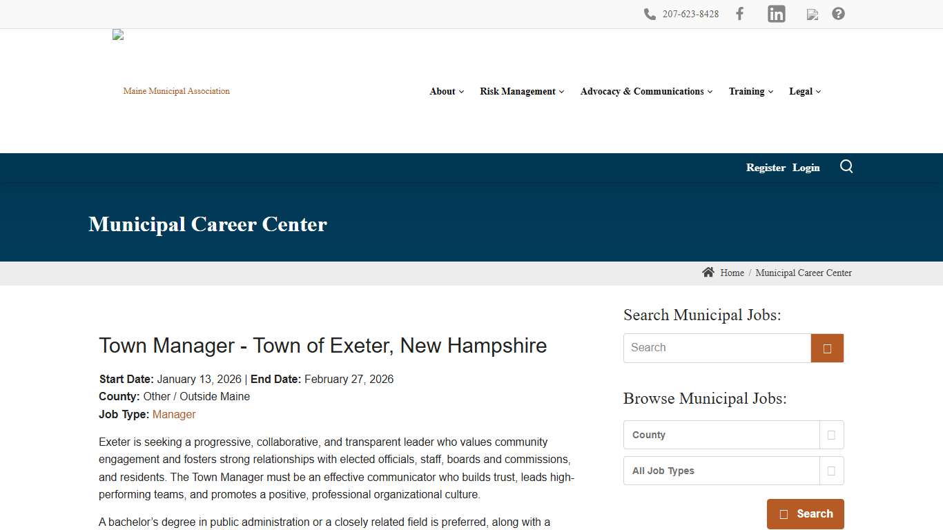 Municipal Career Center - Town Manager - Town of Exeter, New Hampshire